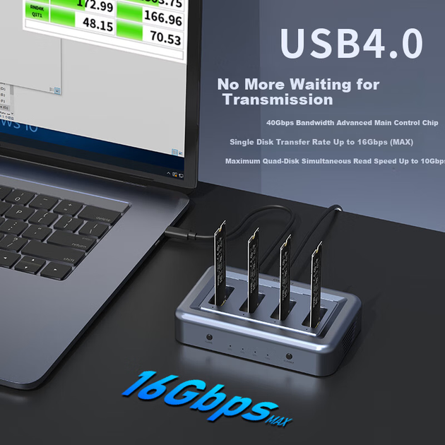 Пристрій клонування та копіювання GODO System, док-станція для M.2 SSD, чотиридискове сховище NVMe, порт Thunderbolt 40 Гбіт/с. - зображення 5