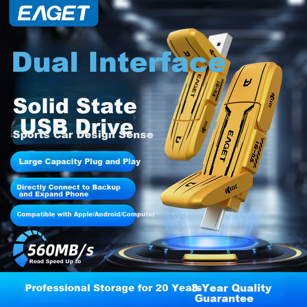 EAGET 256 ГБ USB 3.2 Type-C Двоінтерфейсний високошвидкісний твердотільний флеш-накопичувач SU96 великої ємності зі швидкістю читання 560 МБ/с для телефону та комп'ютера, подвійного використання, офісний USB-накопичувач, портативний - Фото 4 EAGET 256 ГБ USB 3.2 Type-C Двоінтерфейсний високошвидкісний твердотільний флеш-накопичувач SU96 великої ємності зі швидкістю читання 560 МБ/с для телефону та комп'ютера, подвійного використання, офісний USB-накопичувач, портативний - изображение 4