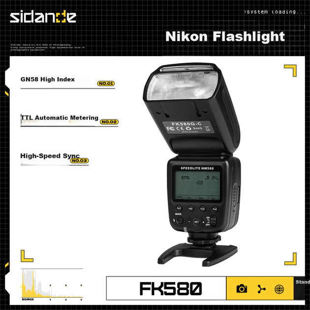 Портативний спалах Sidande FK580 для DSLR-камери з підсвічуванням, високошвидкісний TTL-спалах для фотозйомки, зовнішній спалах, підходить для Niko - изображение 4