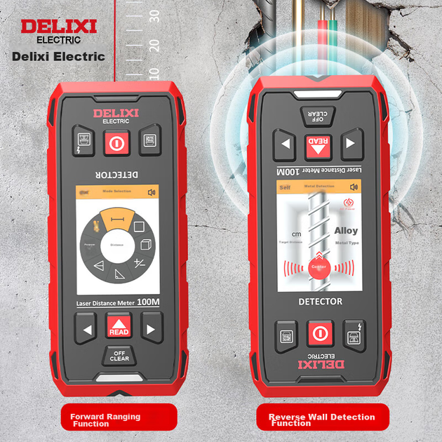 DELIXI ELECTRIC Многофункциональный настенный детектор для обнаружения металла, арматуры и древесины с красным светом на расстоянии до 100 метров - изображение 8