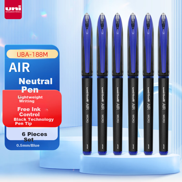 Ручка гелевая Uni Mitsubishi Uni-Ball AIR UBA-188M синяя 6шт - Фото 4 Ручка гелевая Uni Mitsubishi Uni-Ball AIR UBA-188M синяя 6шт - изображение 4