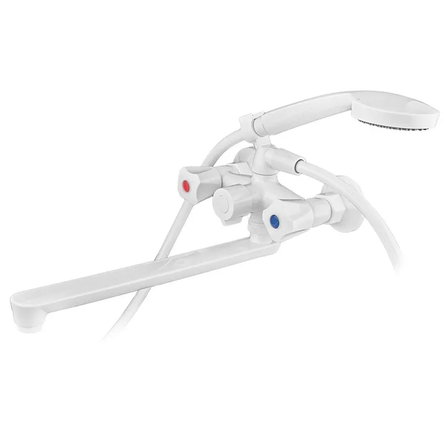 Смеситель для ванны PLAMIX OMEGA-140 EURO SET WHITE (со шлангом, лейкой и кронштейном) (MX9579) - изображение 2