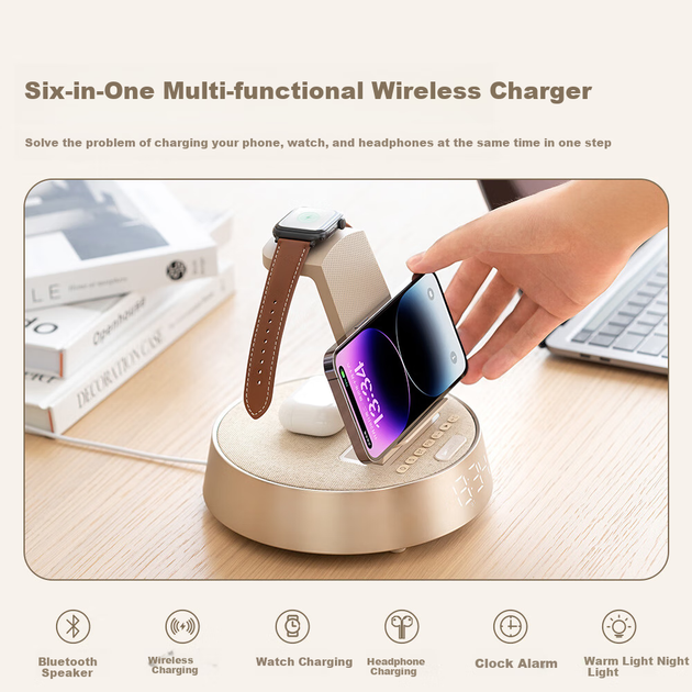 Bluetooth-колонка Kuangxiang, многофункциональная беспроводная зарядная подставка, часы, ночник настроения, подходит для телефонов и наушников, подарок на день рождения для лучших друзей, подарок для мужчин и женщин - изображение 3