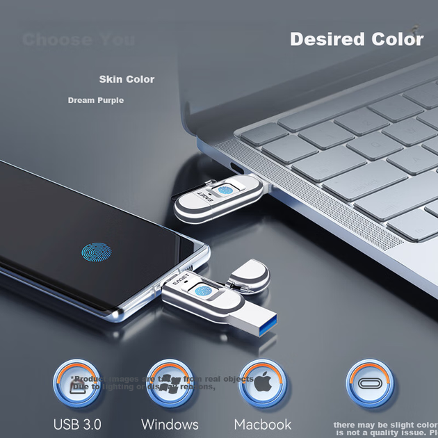 USB-накопичувач EAGET 64 ГБ типу C USB 3.0 із зашифрованим відбитком пальця, USB-накопичувач FU68 із двома інтерфейсами, сумісний із комп'ютером, захист конфіденційності, високошвидкісний офісний флеш-накопичувач - изображение 5