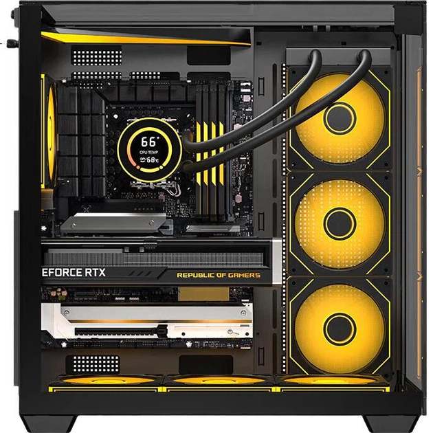 Корпус для ігрового комп'ютера AOC Starry Sea CG409B чорного кольору, панорамний огляд з трьох боків скла, швидкознімний дизайн, підтримка материнських плат ATX, водяне охолодження 360 мм, купольна світлова стрічка - Фото 2 Корпус для ігрового комп'ютера AOC Starry Sea CG409B чорного кольору, панорамний огляд з трьох боків скла, швидкознімний дизайн, підтримка материнських плат ATX, водяне охолодження 360 мм, купольна світлова стрічка - изображение 2