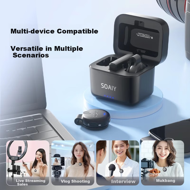 Микрофон Soaiy SA-V6 для стриминга нагрудный с зажимом, шумоподавление, для Apple, с чехлом - Фото 4 Микрофон Soaiy SA-V6 для стриминга нагрудный с зажимом, шумоподавление, для Apple, с чехлом - изображение 4
