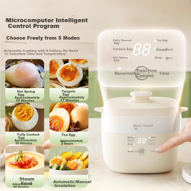 Яєчня-пароварка Bear Egg Cooker з гарячим джерелом та розумним таймером, автоматичним вимкненням, пристроєм для приготування яєць некруто та яєць на чай, універсальною машиною для сніданку, одношаровою ZDQ-Q05E3 - изображение 4