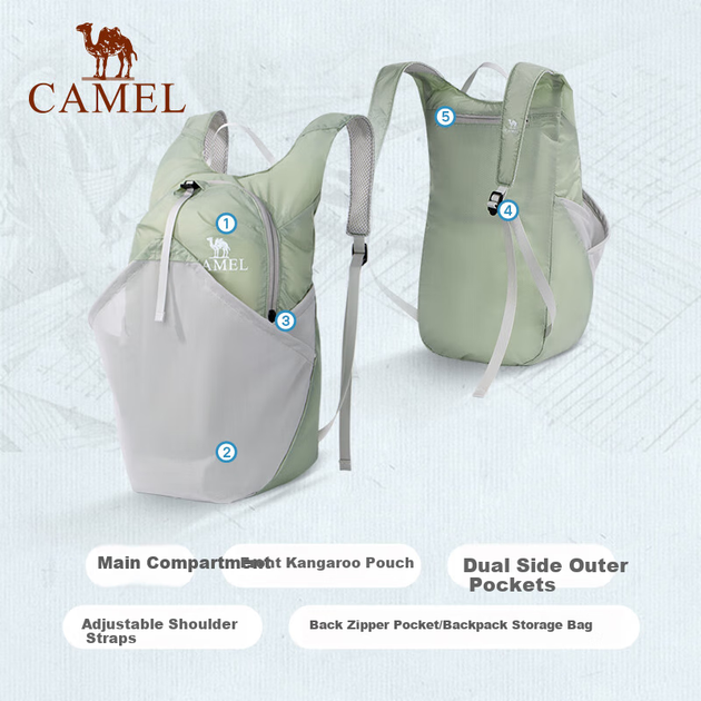 Рюкзак CAMEL для велоспорту на свіжому повітрі, спортивний рюкзак, легка складна туристична сумка W9B318013B чорного кольору - изображение 4