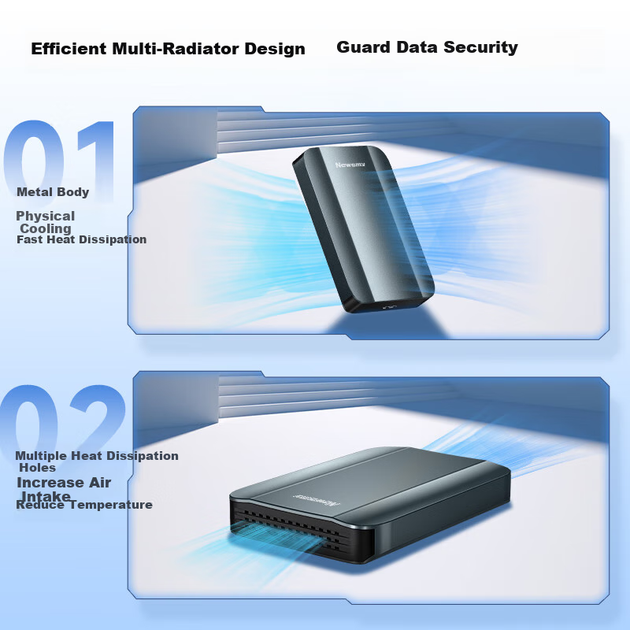 Внешний механический жесткий диск Newsmy 2 ТБ, серия Xinghan Metal, USB 3.0, 2,5 дюйма, элегантный синий цвет, высокая скорость и стабильность, для резервного копирования офисных данных и фотографий + сумка для хранения. - изображение 4
