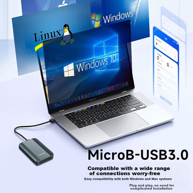 Внешний механический жесткий диск Newsmy 2 ТБ, серия Xinghan Metal, USB 3.0, 2,5 дюйма, элегантный синий цвет, высокая скорость и стабильность, для резервного копирования офисных данных и фотографий + сумка для хранения. - изображение 5