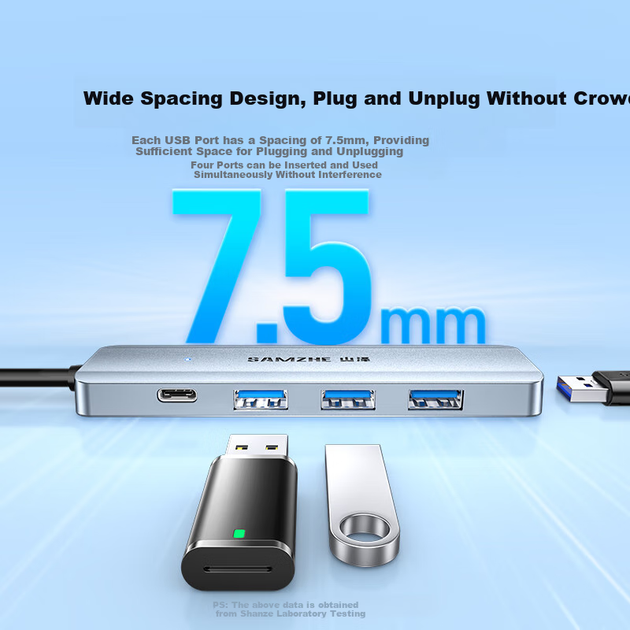 Розширювальна док-станція SAMZHE USB3.0, високошвидкісний 4-портовий розгалужувач-док-станція, багатопортовий адаптер-конвертер для ноутбука, кабель-подовжувач, живлення від Type-C HUB11-3 - Фото 7 Розширювальна док-станція SAMZHE USB3.0, високошвидкісний 4-портовий розгалужувач-док-станція, багатопортовий адаптер-конвертер для ноутбука, кабель-подовжувач, живлення від Type-C HUB11-3 - зображення 7