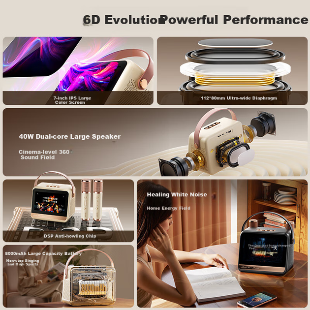 Soaiy GC520Pro+ Плавающая колонка с текстом песни, Bluetooth-микрофон для караоке, универсальный беспроводной микрофон для детей, использования на открытом воздухе, дома, в караоке, подарок на день рождения для мужчин и женщин - черно-золотой - изображение 4