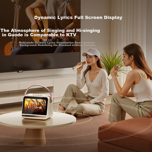 Soaiy GC520Pro+ Плавающая колонка с текстом песни, Bluetooth-микрофон для караоке, универсальный беспроводной микрофон для детей, использования на открытом воздухе, дома, в караоке, подарок на день рождения для мужчин и женщин - черно-золотой - изображение 5