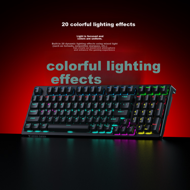 Клавіатура Lenovo GK10 з 98 клавішами, механічна, гаряча заміна, RGB-підсвічування, 20 режимів, дротова, ігрова, офісна, серія Aurora, 98-клавішна, білий, змішаний, синій перемикач - зображення 6