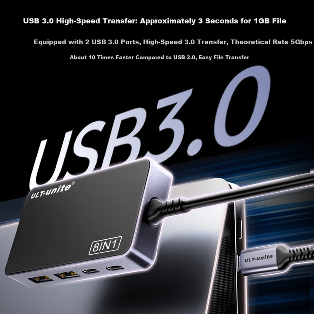 Хаб ULT-unite Type-C - Gigabit Ethernet 8-в-1, три дисплеї, HDMI/DP - зображення 9