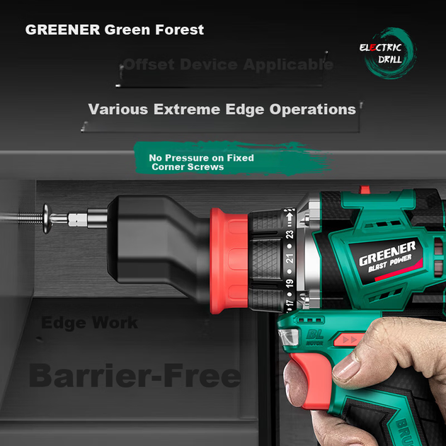 Аккумуляторная бесщеточная дрель Greenlin 16,8 В, многофункциональная литиевая батарея 4-в-1, быстросменный патрон, бытовой электроинструмент, ручная ударная дрель. - изображение 7