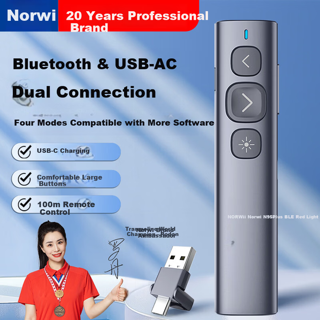 Указка лазерная Nuowei N95 Plus BLE Bluetooth Page Turner аккумуляторная, презентер - изображение 2