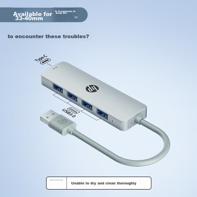 USB-концентратор HP, багатопортовий розгалужувач USB 3.0 для комп'ютера, подовжувач USB, адаптер-конвертер, док-станція для ноутбука, незалежне джерело живлення - зображення 4