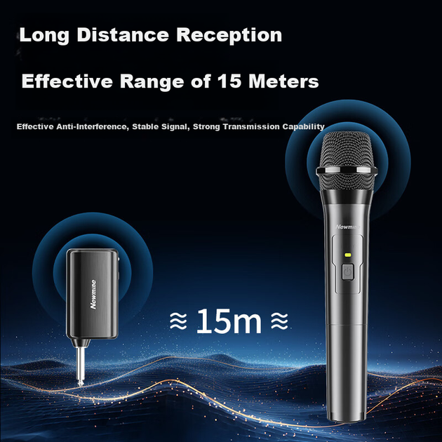 Микрофон Newmine MC107 беспроводной для караоке, с усилителем и FM, 2 шт - Фото 8 Микрофон Newmine MC107 беспроводной для караоке, с усилителем и FM, 2 шт - изображение 8