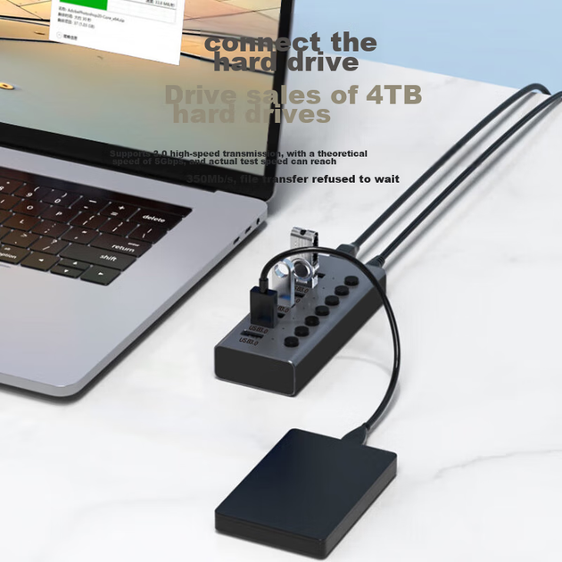 USB-концентратор Aigo с семью портами, док-станция расширения с независимым блоком питания, многопортовая док-станция расширения USB 3.0, конвертер для ноутбука, удлинительный кабель USB H07 (металлический) - изображение 6