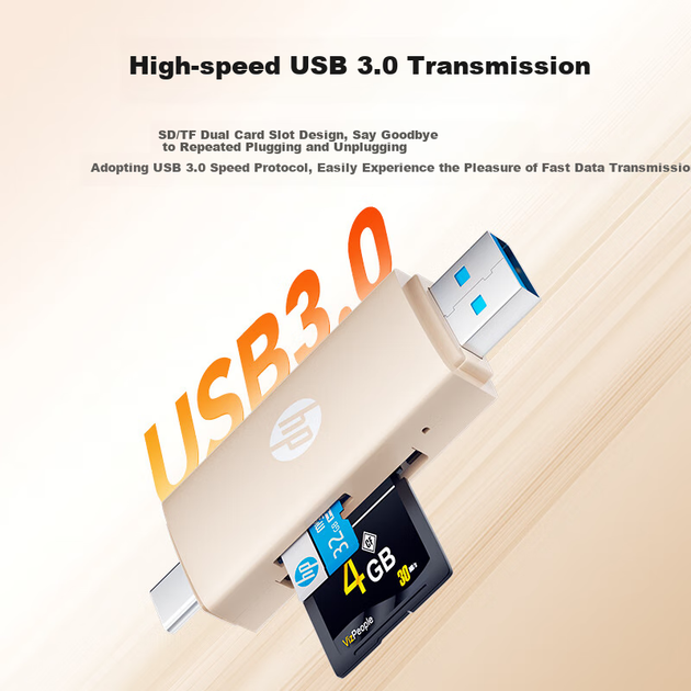 Багатофункціональний картридер HP, зчитувач карт TF/SD, Type-C/USB, двоголовка, високошвидкісний 3.0, сумісний із телефонами, комп'ютерами, планшетами, підтримує карти пам'яті з дронами та камерами - Фото 4 Багатофункціональний картридер HP, зчитувач карт TF/SD, Type-C/USB, двоголовка, високошвидкісний 3.0, сумісний із телефонами, комп'ютерами, планшетами, підтримує карти пам'яті з дронами та камерами - зображення 4