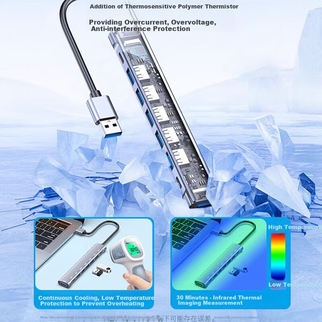 USB-концентратор Youlianxing с 8 портами, длиной 2 метра, USB 3.0, адаптер One-To, подходит для настольных компьютеров Apple и Huawei, ноутбуков, мышей, клавиатур и жестких дисков. - изображение 8