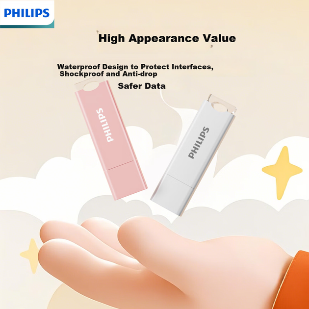Флеш-накопитель PHILIPS 128 ГБ USB 3.2, 10UA, светло-персиково-розовый, симпатичный дизайн, скорость чтения 150 МБ/с, высокоскоростное хранилище для расширения памяти компьютера, использования в офисе и учебе. - изображение 6