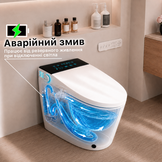Смарт унітаз біде з сушкою та пультом розумні унітази з LED підсвіткою напольний Smart унітаз з підігрівом сидіння Asans 8616 - зображення 9