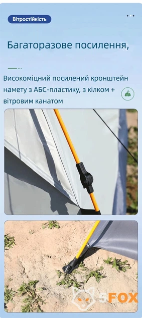 Автоматическая туристическая палатка 200х200х140 см кемпинговая палатка с двумя входами, водонепроницаемый шатер для отдыха на природе и рыбалке быстрая установка - изображение 4