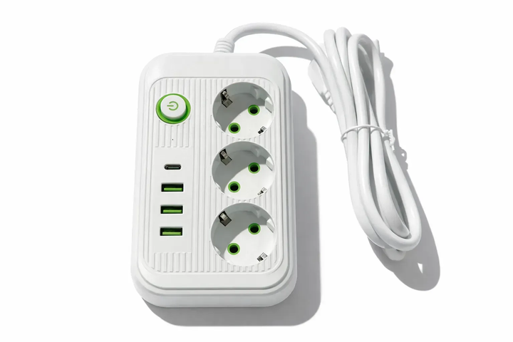 Мережевий фільтр-подовжувач 3 м на 3 розетки з 4 USB + Type-C, із заземленням, 2500 Вт - Фото 3 Мережевий фільтр-подовжувач 3 м на 3 розетки з 4 USB + Type-C, із заземленням, 2500 Вт - зображення 3