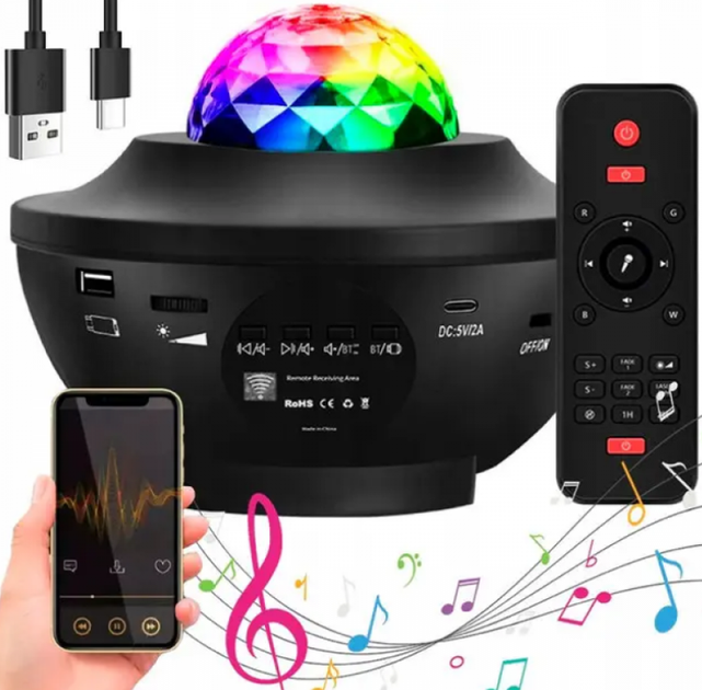 Стильный Bluetooth проектор-ночник с изображением звездного неба Черный - изображение 3