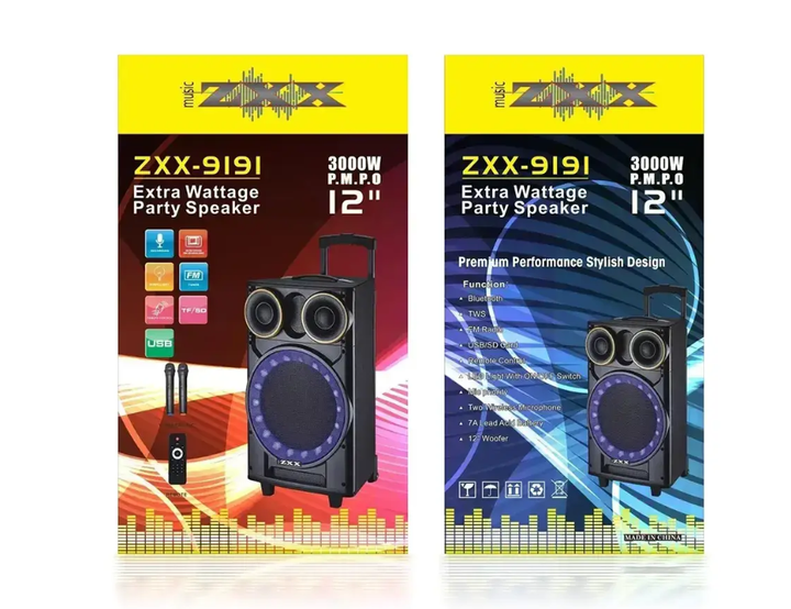 Портативная акустическая система ZXX-9191 60W 93 дБ с двумя микрофонами и LED подсветкой - изображение 5