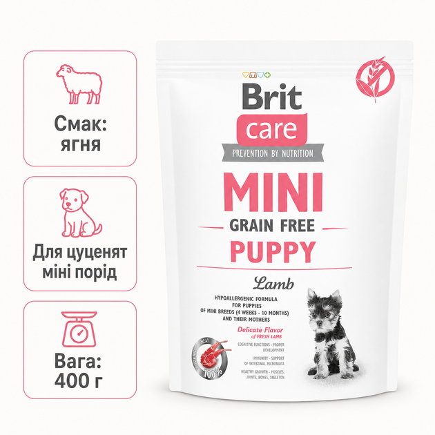 Сухой корм Brit Care Mini Puppy Lamb беззерновой для щенков мини пород с ягненком 400 г - изображение 2