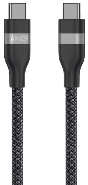 Кабель Anker USB-C to USB-C 240W Upcycled-Braided 1.8 м Чорний (A82E2H12) - Фото 1 Кабель Anker USB-C to USB-C 240W Upcycled-Braided 1.8 м Чорний (A82E2H12) - зображення 1
