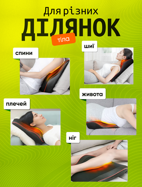 Масажер для спини шиї масажна подушка для тіла голови роликова інфрачервона масаж шиацу shiatsu з магнітотерапією помпою та підігрівом масажери подушки для дому - зображення 2
