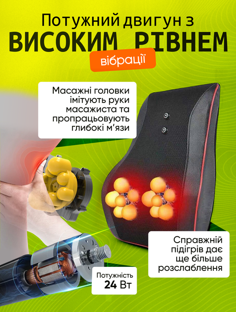 Масажер для спини шиї масажна подушка для тіла голови роликова інфрачервона масаж шиацу shiatsu з магнітотерапією помпою та підігрівом масажери подушки для дому - зображення 3