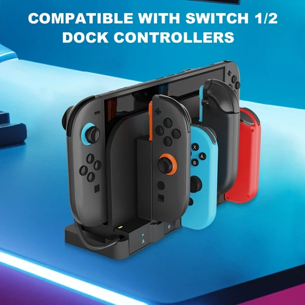 Зарядна станція для контролерів Nintendo Switch, док-станція для зарядки 4 контролерів, чорна - зображення 7