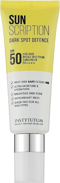 Солнцезащитный крем с осветительным эффектом Instytutum Sunscription Dark Spot Defence SPF50 50 мл - Фото 1 Солнцезащитный крем с осветительным эффектом Instytutum Sunscription Dark Spot Defence SPF50 50 мл - изображение 1