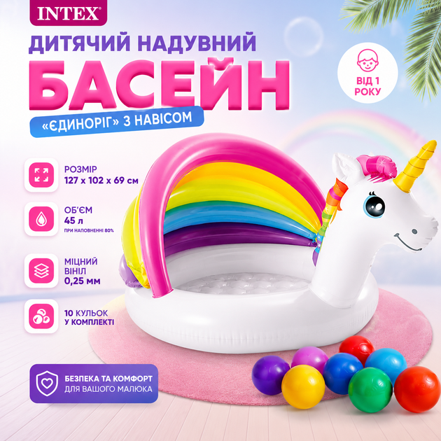 Детский надувной бассейн Intex 57113-1 «Единорог» с навесом - изображение 3