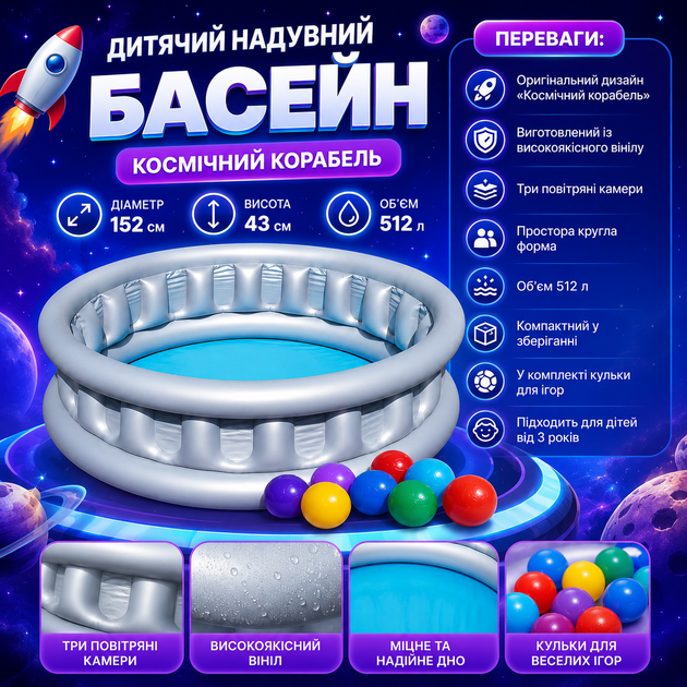 Детский надувной бассейн Bestway 51080-1 Космический корабль - изображение 3