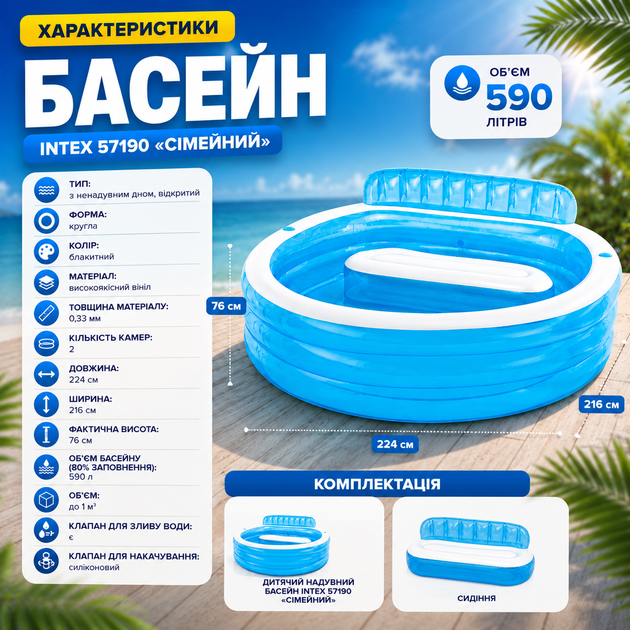 Детский надувной бассейн Intex 57190 Семейный - изображение 7