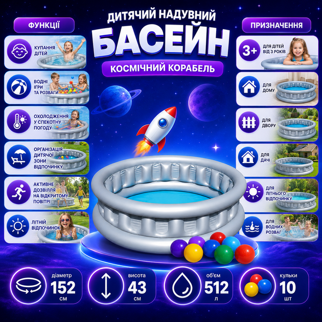 Детский надувной бассейн Bestway 51080-1 Космический корабль - изображение 5