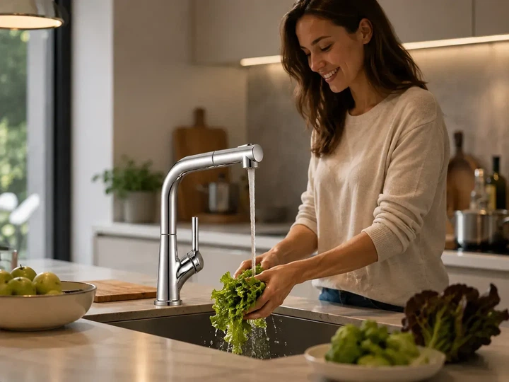 Кухонний змішувач Faucet CR-8428 з висувною лійкою та поворотом 360°. Змішувач для кухні з аератором хром. - зображення 3