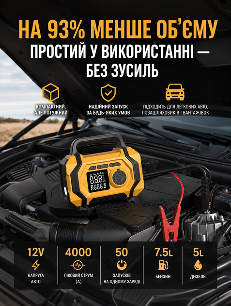 Автомобильный компрессор аккумуляторный портативный с фонарём LED дисплеем и функцией Power Bank с емкостью 8000 мАч до 10.3 бар для накачки шин велосипеда мячей - изображение 4
