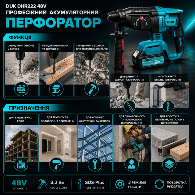 Профессиональный аккумулятор для перфоратора DUK Польша DHR222 48 В - изображение 4