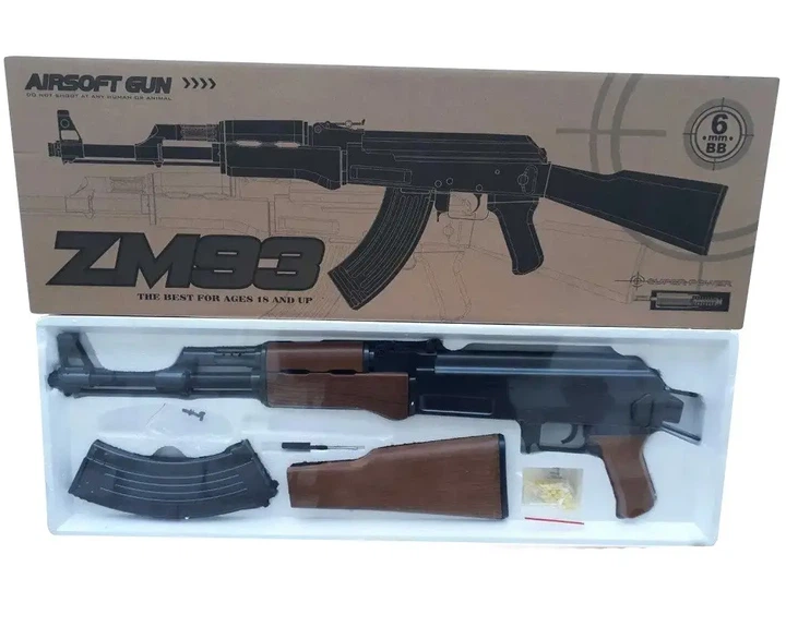 Дитяча пневматична іграшка ZM93, автомат на пластикових кульках 6 мм, металевий, довжина 83 см - изображение 2