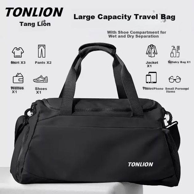 Сумка TonLion через плече для коротких поїздок, з розділенням сухе/вологе - зображення 4