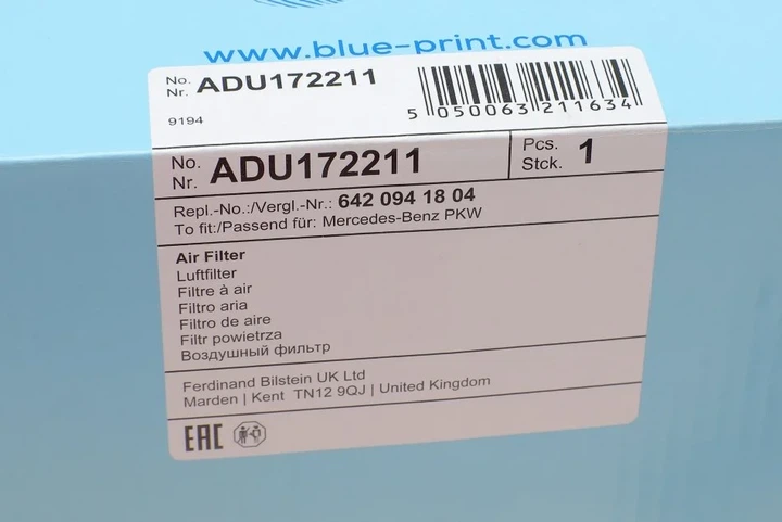 Повітряний фільтр BLUE PRINT ADU172211 Mercedes E-Class, S-Class, GLS-Class, G-Class, CLS-Class, GLE-Class, GL-Class, GLK-Class, C-Class, M-Class A6420940000, A6420940000SK2, A64209400002 - Фото 6 Повітряний фільтр BLUE PRINT ADU172211 Mercedes E-Class, S-Class, GLS-Class, G-Class, CLS-Class, GLE-Class, GL-Class, GLK-Class, C-Class, M-Class A6420940000, A6420940000SK2, A64209400002 - изображение 6