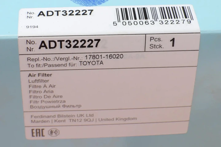 Повітряний фільтр BLUE PRINT ADT32227 Toyota Corolla, Celica 1780116020, 178011602083, 1780187401 - зображення 4