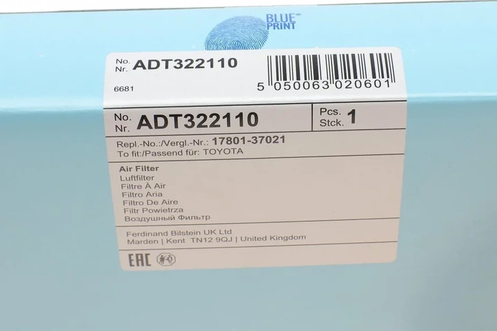 Повітряний фільтр BLUE PRINT ADT322110 Toyota Prius, Rav-4, Auris 1770037252, 1770037250, 1780137020 - изображение 4